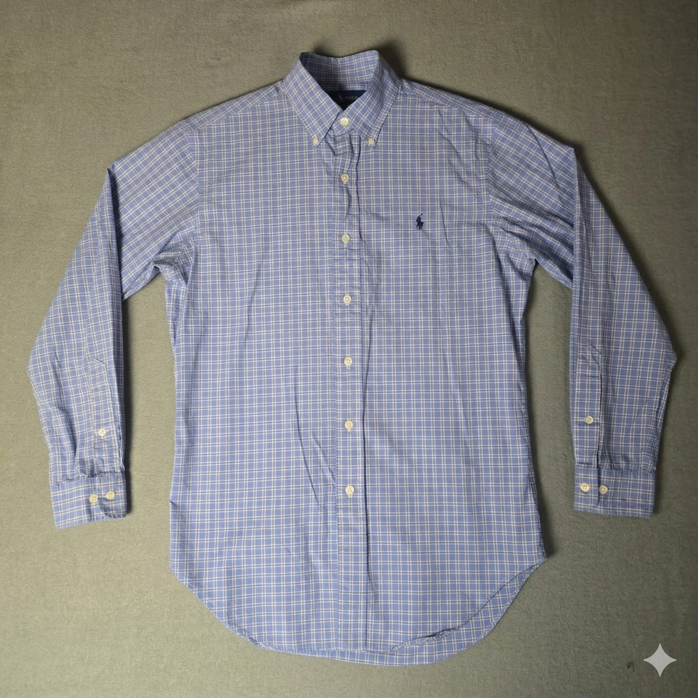 Ralph Lauren Classic Fit Plaid Button Down Shirt Blue White Mens 15 32/33